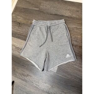 NWT Adidas Women Heather Gray French Terry 3-Stripe Raw Hem Sweat Shorts XS